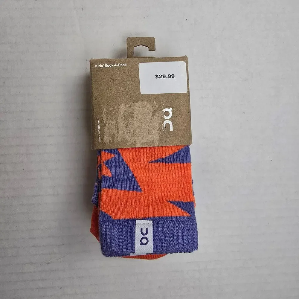 On Running Kids Crew Socks Size M/13-3/EU31-35 4pk Blueberry Flame